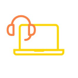 Das Icon von einem Laptop und einem Headset.