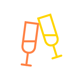 Das Icon von zwei Sektgläsern, die grade anstoßen.